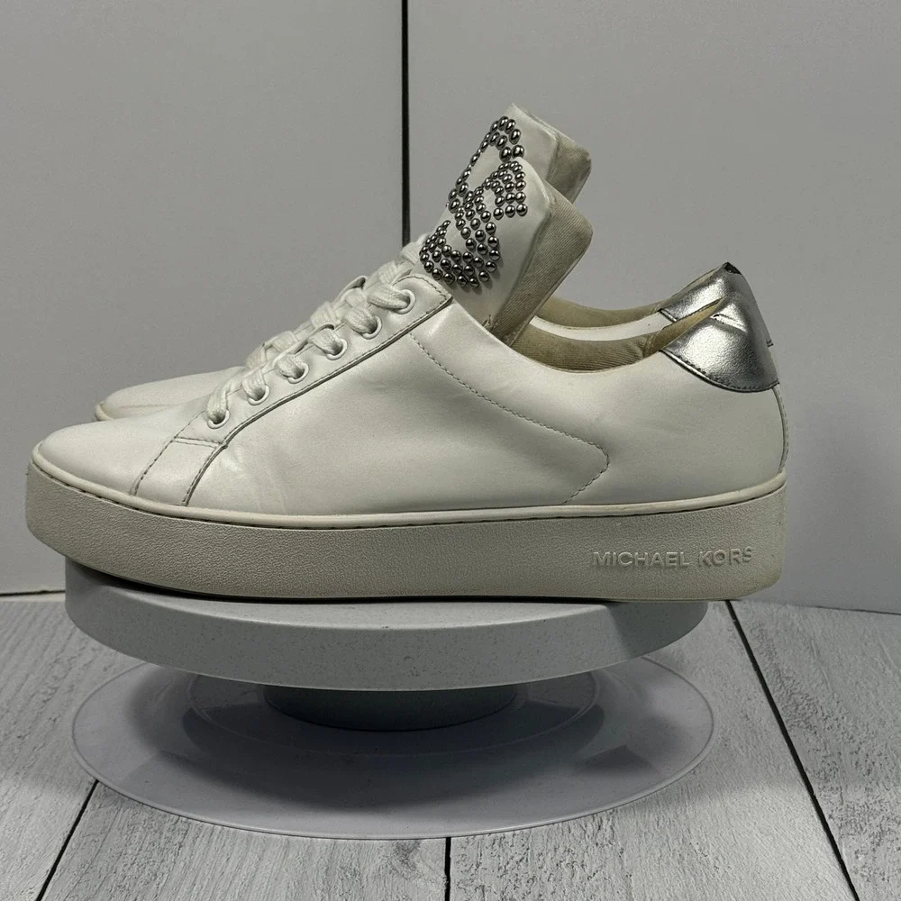 Michael Kors Women‎ Sneakers 10M White Leather Studded Platform Lace Up